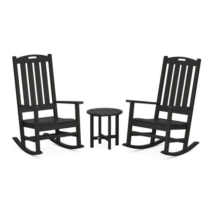 Polywood Polywood Black Nautical 3Piece Porch Rocking Chair Set with Round 18&quot; Side Table