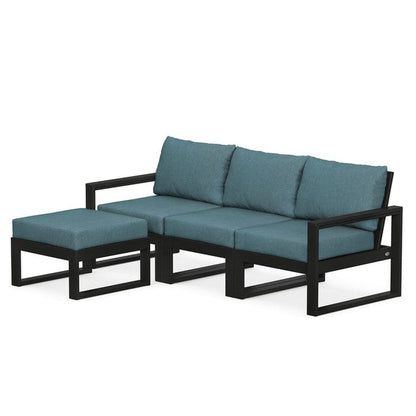 POLYWOOD EDGE 4-Piece Modular Sectional with Ottoman in Black / Ocean Teal