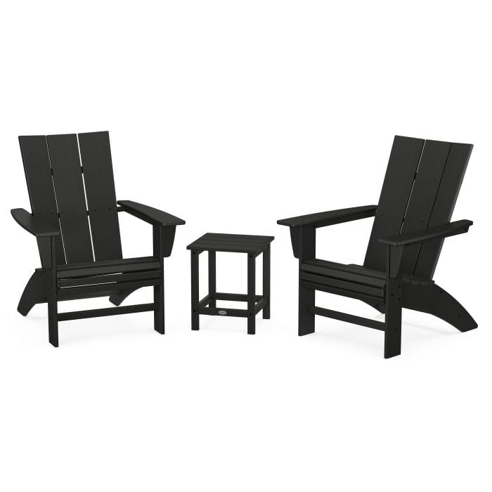 Polywood Modern 3-Piece Curveback Adirondack Set With Long Island 18&quot; Side Table - Casual Furniture World