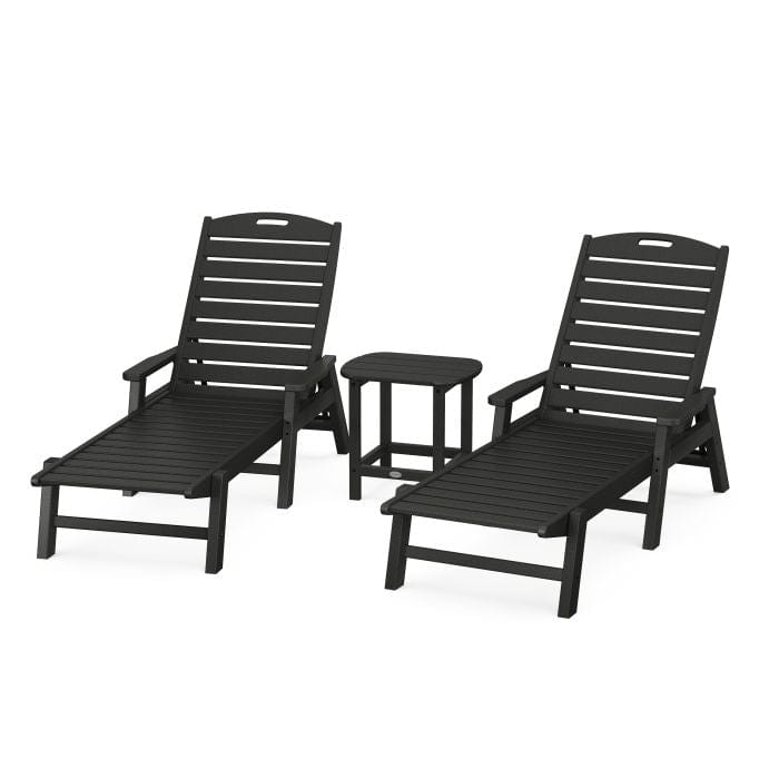 Polywood Polywood Black Polywood Nautical 3-Piece Chaise Set with South Beach 18&quot; Side Table