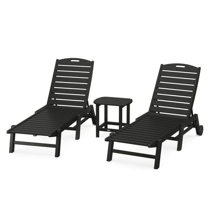 Polywood Polywood Black Polywood Nautical 3-Piece Wheeled Chaise Set with South Beach 18&quot; Side Table