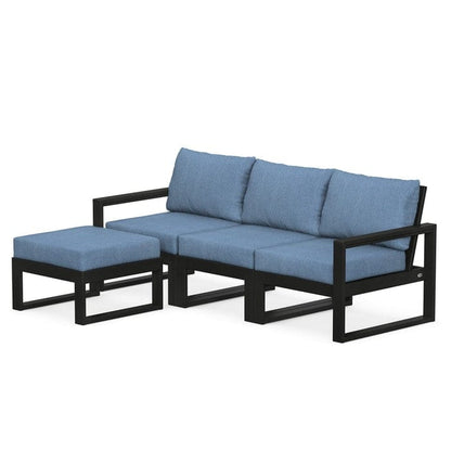 POLYWOOD EDGE 4-Piece Modular Sectional with Ottoman in Black / Sky Blue