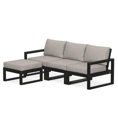 POLYWOOD EDGE 4-Piece Modular Sectional with Ottoman in Black / Weathered Tweed