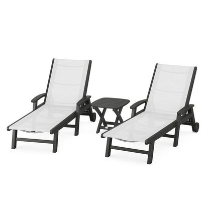 Polywood Coastal 3-Piece Wheeled Chaise Set with Nautical Side Table - Casual Furniture World