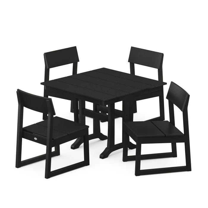 Polywood Polywood Dining Black Polywood EDGE 5-Piece Farmhouse Trestle Side Chair Dining Set