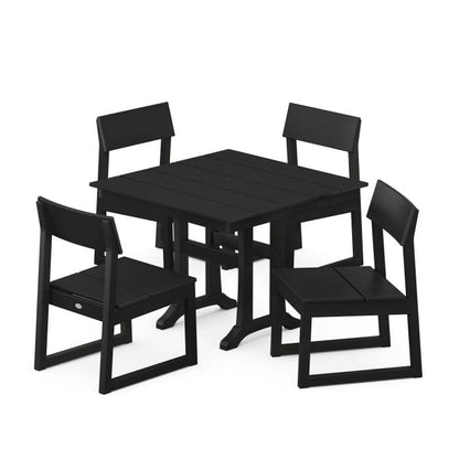 Polywood EDGE 5-Piece Farmhouse Trestle Side Chair Dining Set - Casual Furniture World