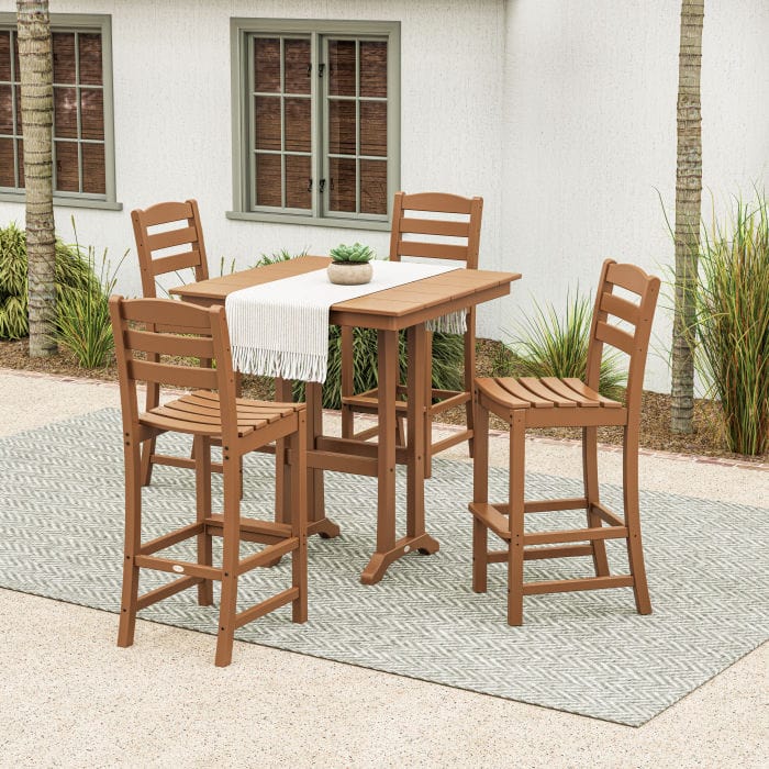 Polywood La Casa Café 5-Piece Farmhouse Trestle Bar Set - Casual Furniture World