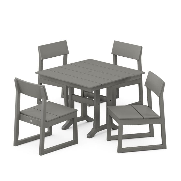 Polywood EDGE 5-Piece Farmhouse Trestle Side Chair Dining Set - Casual Furniture World