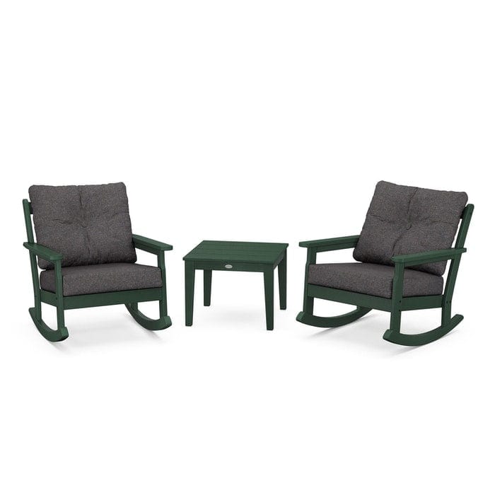 Polywood Polywood Green / Ash Charcoal Polywood Vineyard 3-Piece Deep Seating Rocking Chair Set