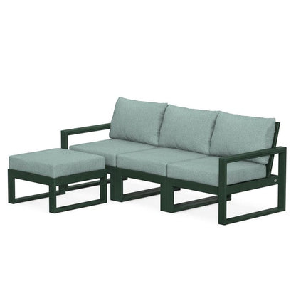 POLYWOOD EDGE 4-Piece Modular Sectional with Ottoman in Green / Glacier Spa