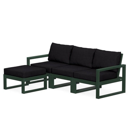 POLYWOOD EDGE 4-Piece Modular Sectional with Ottoman in Green / Midnight Linen