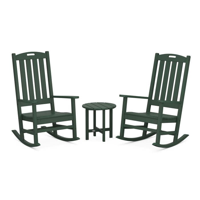 Polywood Polywood Green Nautical 3Piece Porch Rocking Chair Set with Round 18&quot; Side Table
