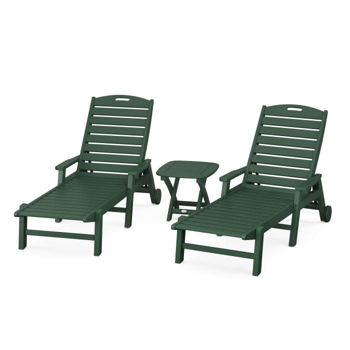 Polywood Polywood Green Polywood Nautical 3-Piece Chaise Set with Nautical Side Table