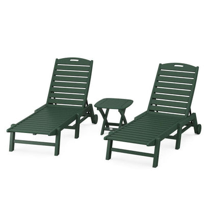 Polywood Polywood Green Polywood Nautical 3-Piece Wheeled Chaise Set with Side Table