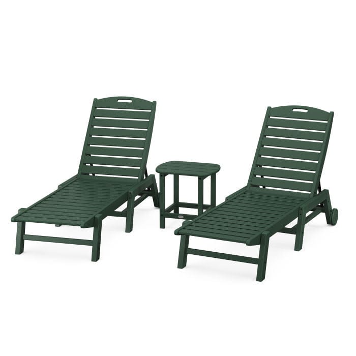 Polywood Polywood Green Polywood Nautical 3-Piece Wheeled Chaise Set with South Beach 18&quot; Side Table
