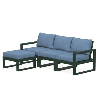 POLYWOOD EDGE 4-Piece Modular Sectional with Ottoman in Green / Sky Blue
