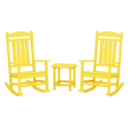 Polywood Polywood Lemon Polywood Presidential 3-Piece Rocking Chair Set with South Beach 18&quot; Side Table