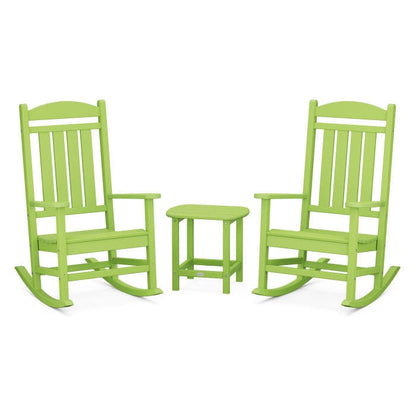 Polywood Polywood Lime Polywood Presidential 3-Piece Rocking Chair Set with South Beach 18&quot; Side Table