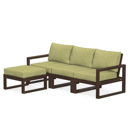 POLYWOOD EDGE 4-Piece Modular Sectional with Ottoman in Mahogany / Chartreuse Boucle