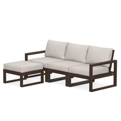 POLYWOOD EDGE 4-Piece Modular Sectional with Ottoman in Mahogany / Dune Burlap