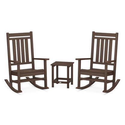 Polywood Polywood Mahogany Estate 3-Piece Rocking Chair Set with Long Island 18&quot; Side Table