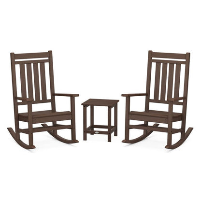 Polywood Polywood Mahogany Estate 3-Piece Rocking Chair Set with Long Island 18&quot; Side Table
