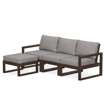 POLYWOOD EDGE 4-Piece Modular Sectional with Ottoman in Mahogany / Grey Mist
