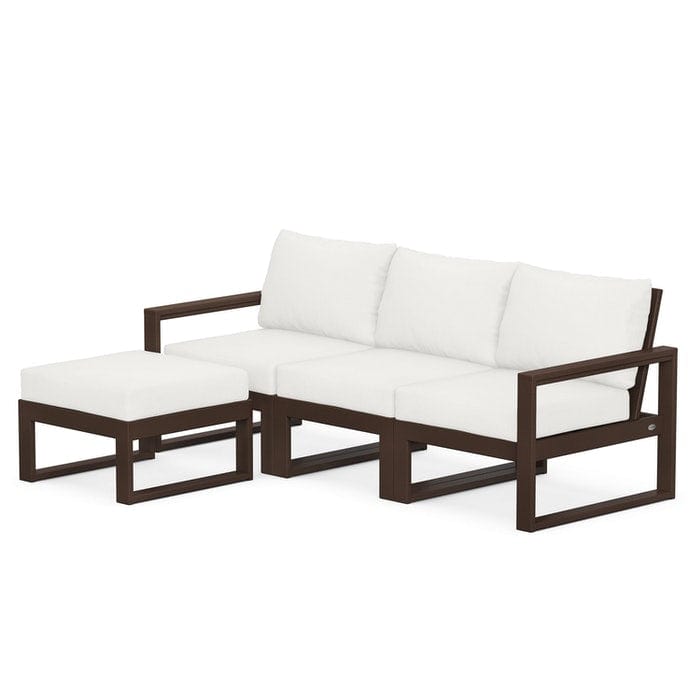 POLYWOOD EDGE 4-Piece Modular Sectional with Ottoman in Mahogany / Natural Linen