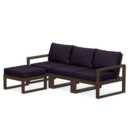 POLYWOOD EDGE 4-Piece Modular Sectional with Ottoman in Mahogany / Navy Linen