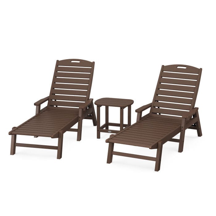 Polywood Polywood Mahogany Polywood Nautical 3-Piece Chaise Set with South Beach 18&quot; Side Table