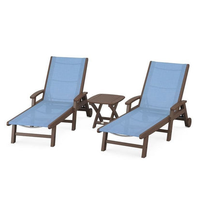Polywood Polywood Mahogany / Poolside Polywood Coastal 3-Piece Wheeled Chaise Set with Nautical Side Table