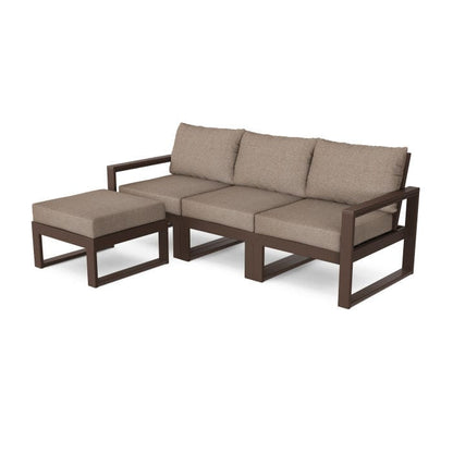 POLYWOOD EDGE 4-Piece Modular Sectional with Ottoman in Mahogany / Spiced Burlap