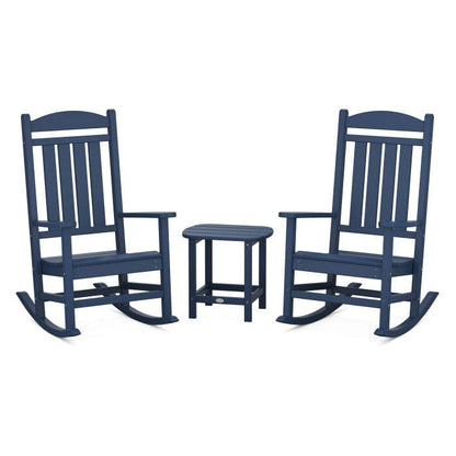 Polywood Polywood Navy Polywood Presidential 3-Piece Rocking Chair Set with South Beach 18&quot; Side Table