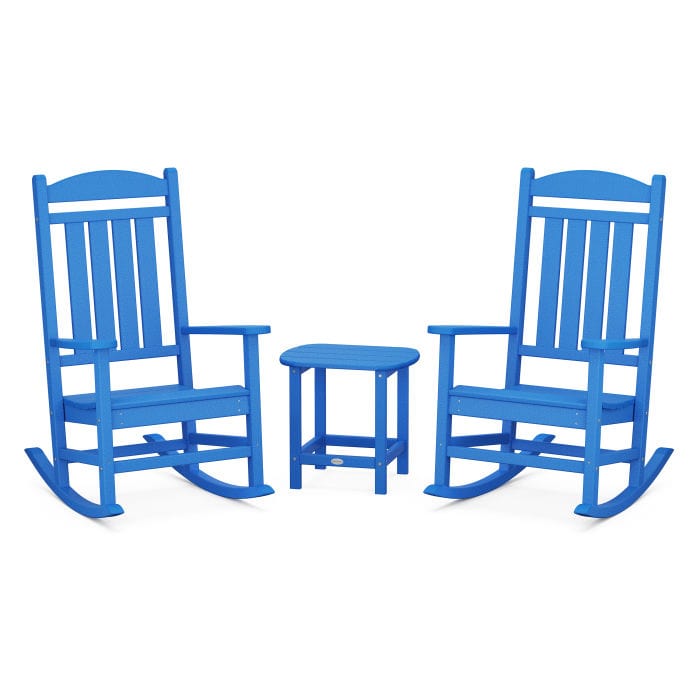 Polywood Polywood Pacific Blue Polywood Presidential 3-Piece Rocking Chair Set with South Beach 18&quot; Side Table