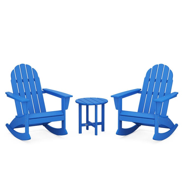 Polywood Polywood Pacific Blue Polywood Vineyard 3-Piece Adirondack Rocking Chair Set with 18&quot; Round Table