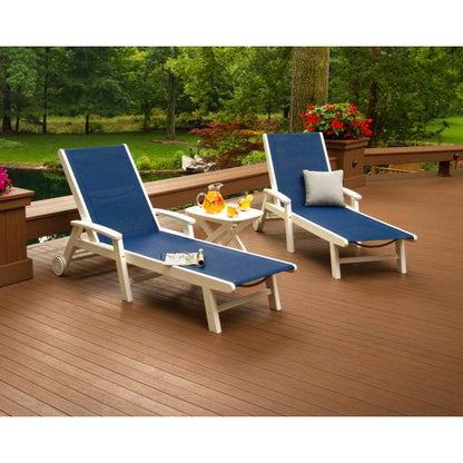 Polywood Polywood Polywood Coastal 3-Piece Wheeled Chaise Set with Nautical Side Table