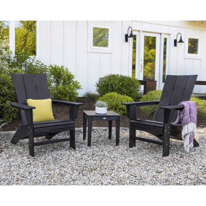 Polywood Modern 3-Piece Curveback Adirondack Set with Newport End Table - Casual Furniture World