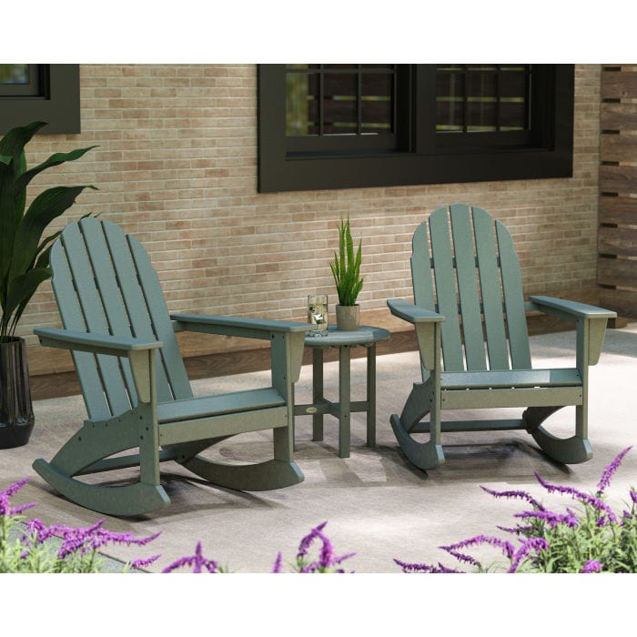 Polywood Vineyard 3-Piece Adirondack Rocking Chair Set with 18&quot; Round Table - Casual Furniture World