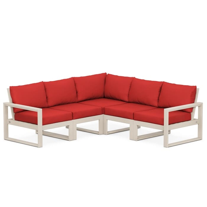 Polywood Polywood Sand / Crimson Linen Polywood EDGE 5-Piece Modular Deep Seating Set