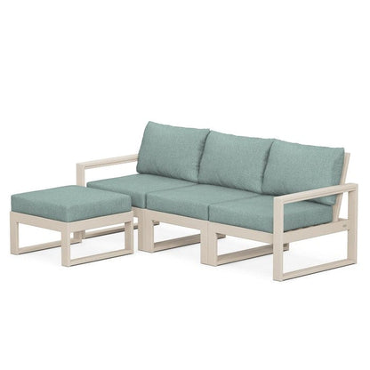 POLYWOOD EDGE 4-Piece Modular Sectional with Ottoman in Sand / Glacier Spa