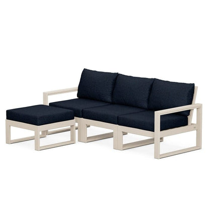 POLYWOOD EDGE 4-Piece Modular Sectional with Ottoman in Sand / Marine Indigo