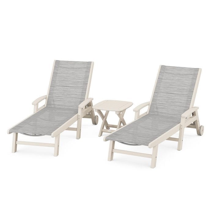 Polywood Polywood Sand / Metallic Polywood Coastal 3-Piece Wheeled Chaise Set with Nautical Side Table
