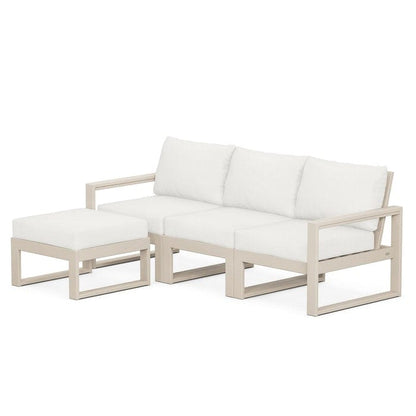 POLYWOOD EDGE 4-Piece Modular Sectional with Ottoman in Sand / Natural Linen