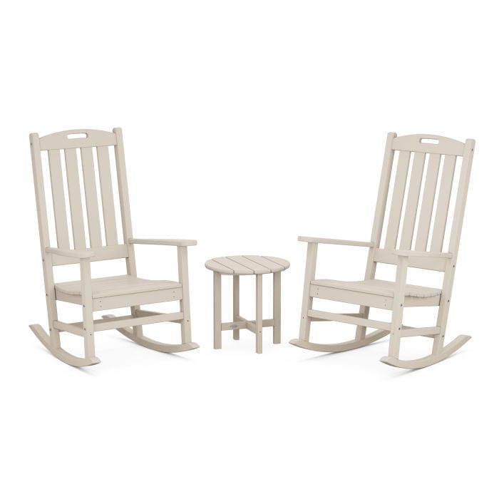 Polywood Polywood Sand Nautical 3Piece Porch Rocking Chair Set with Round 18&quot; Side Table