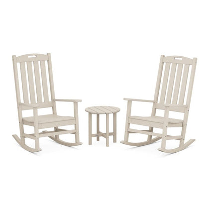 Polywood Polywood Sand Nautical 3Piece Porch Rocking Chair Set with Round 18&quot; Side Table