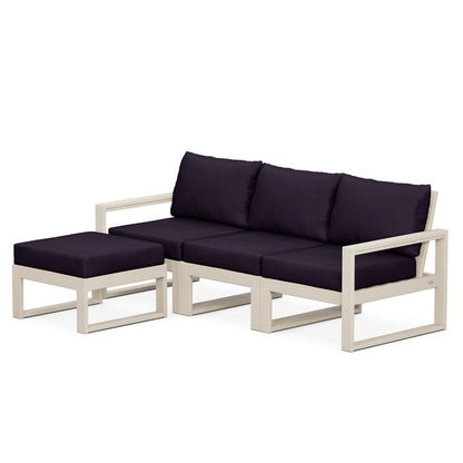 POLYWOOD EDGE 4-Piece Modular Sectional with Ottoman in Sand / Navy Linen