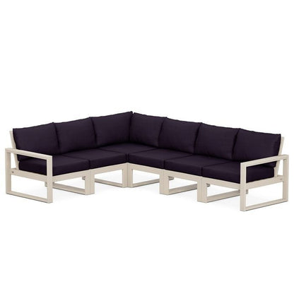 POLYWOOD EDGE 6-Piece Modular Sectional in Sand / Navy Linen