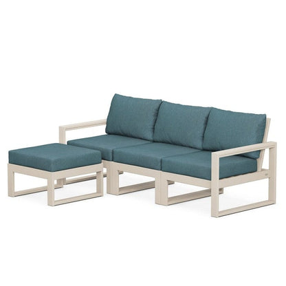 POLYWOOD EDGE 4-Piece Modular Sectional with Ottoman in Sand / Ocean Teal