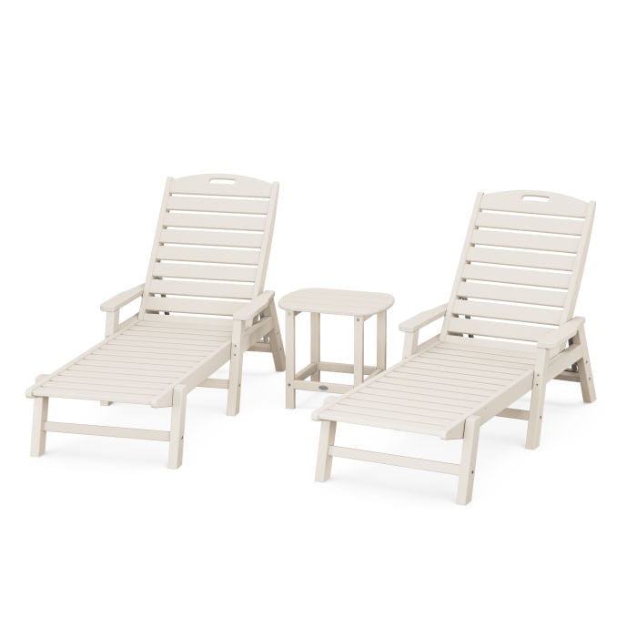 Polywood Polywood Sand Polywood Nautical 3-Piece Chaise Set with South Beach 18&quot; Side Table