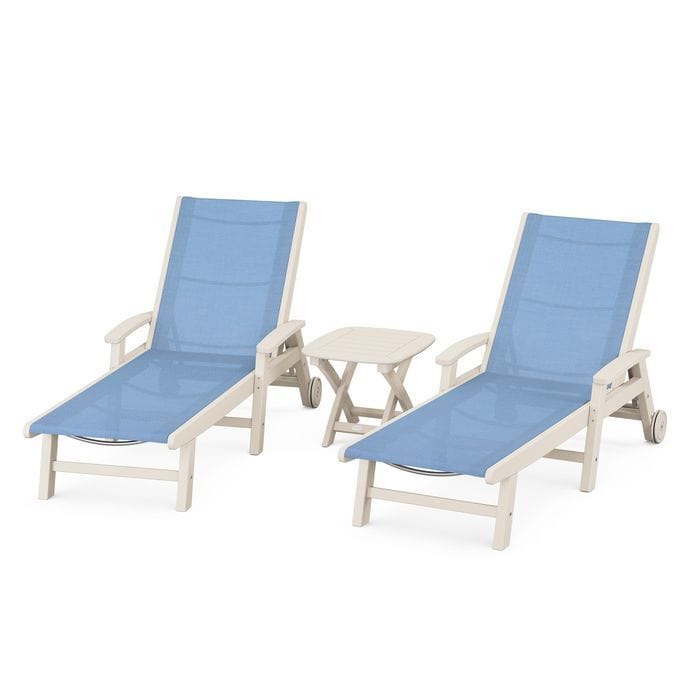 Polywood Polywood Sand / Poolside Polywood Coastal 3-Piece Wheeled Chaise Set with Nautical Side Table